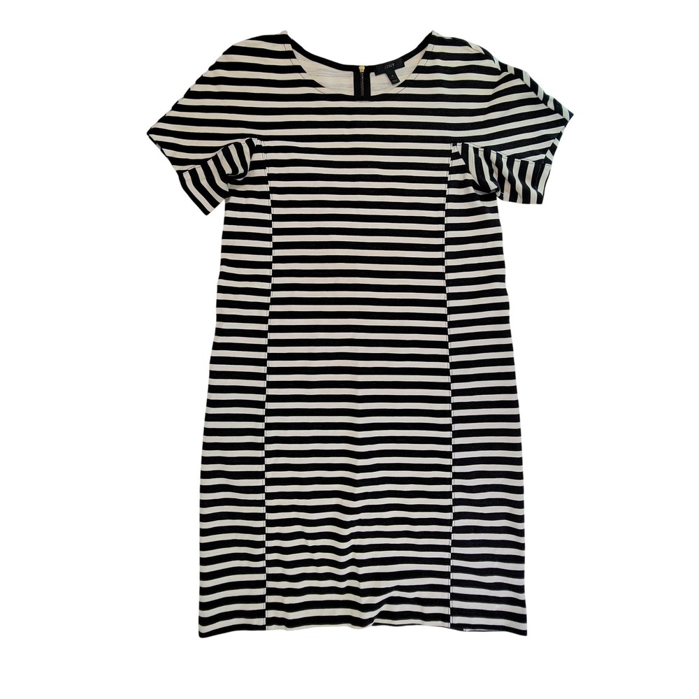 J. Crew Black White Stripe Short Sleeve Zipper Front Shift Dress Womens XS
